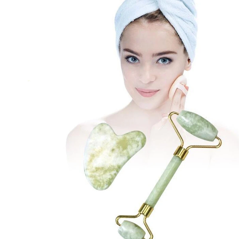 Jade Roller Gua Sha Scarping Tool, Natural Jade Face Beauty Roller Skin Care Tools, Jade Roller Set for Face Eye Neck Body Massage - Image 9