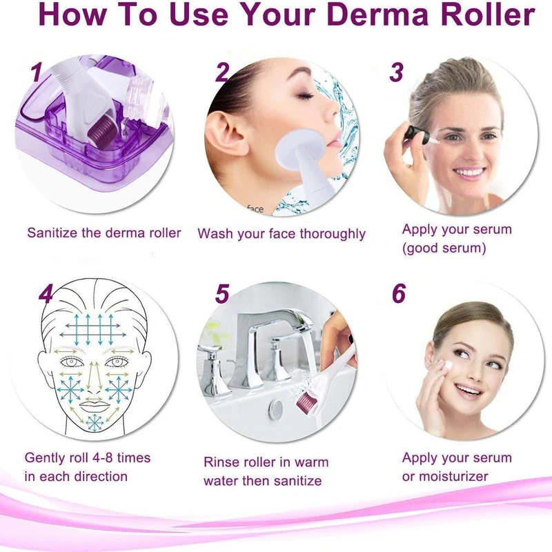 Titanium Microneedling Dermaroller Cosmetic Needling Instrument Microneedle with 5 Replaceable Heads