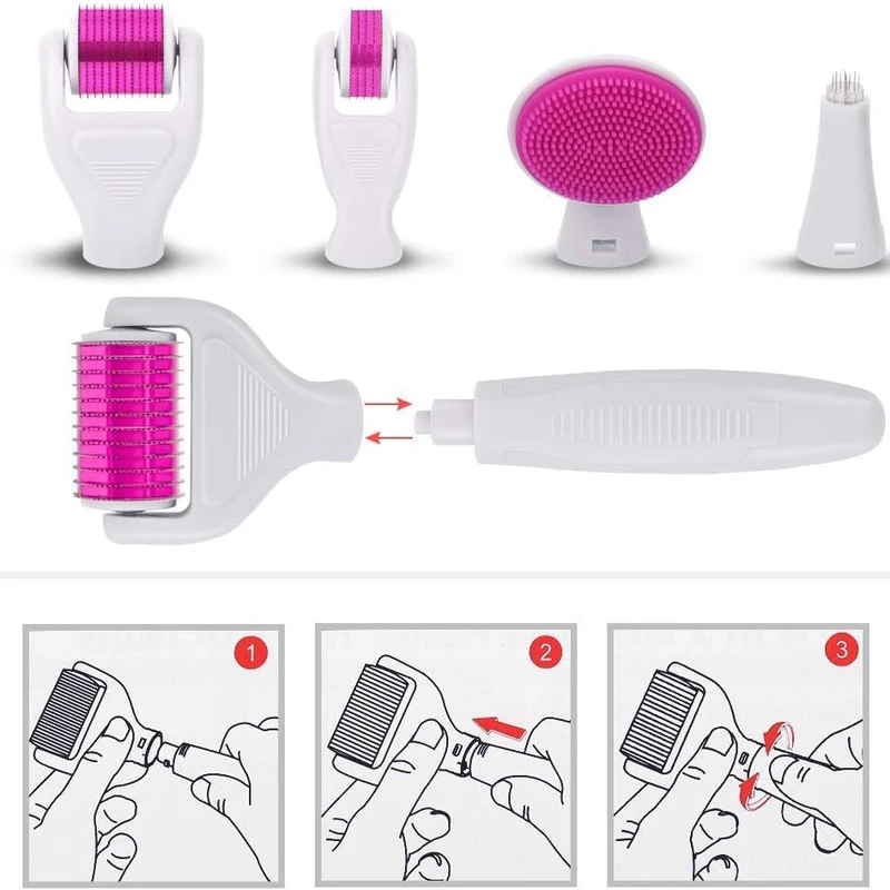 Titanium Microneedling Dermaroller Cosmetic Needling Instrument Microneedle with 5 Replaceable Heads - Image 3