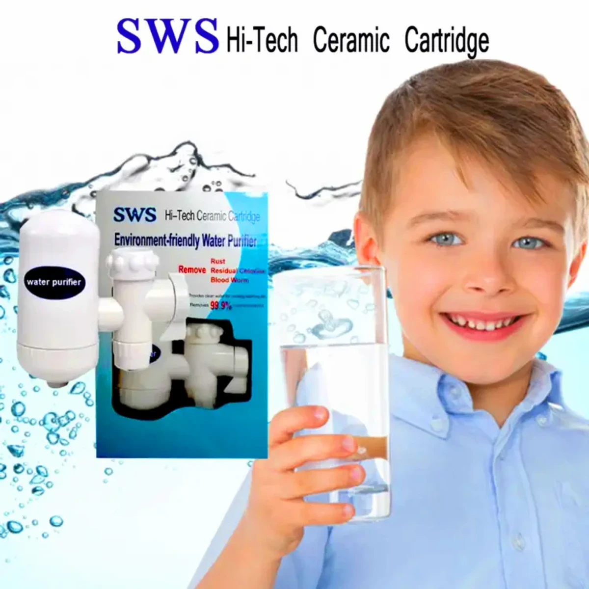 nowSWS Mini Water Purifier PRODUCT DESCRIPTION SWS Mini Water Purifier এর সাহায্যে ইনস্ট্যান্ট যেকোনো পানির ট্যাবের সাথে সহজেই লাগিয়ে  আপনি পরিষ্কার বিশুদ্ধ আয়রন মুক্ত পানি পান করতে পারবেন। এতে আপনার পরিবারের মানুষ এবং আপনি থাকবেন সুস্থ।    এছাড়া গোসল, রান্নাবান্না, কাপড় কাপড় ধোয়া ইত্যাদি কাজে আয়রন যুক্ত পানি নিয়ে আর চিন্তা করতে হবে না। এটি খুবই কার্যকরি একটি ফিলটার। এটি টেপ কল এর সাথে লাগাতে হয়। যেকোনো সাইজের কলের সাথে ফিটিং করা যাবে।   SWS HI-TECH Water Purifier আপনার টেপের পানিকে সকল প্রকার ক্ষতিকর জীবাণু ও ভারী ধাতু মুক্ত করার মাধ্যমে পান করা ও রান্নাসহ সকল প্রকার ব্যবহারের নিশ্চয়তা প্রদান করে। সিরামিক ফিলটার সহজেই খুলে পরিষ্কার করা যায়। স্টাইলিশ ডিজাইন। টেপ ওয়াটার পিউরিফায়ার ১০,০০০ (দশ-হাজার) লিটার পর্যন্ত পানি পরিশোধন করতে পারে। SWS MINI WATER PURIFIER - Image 3