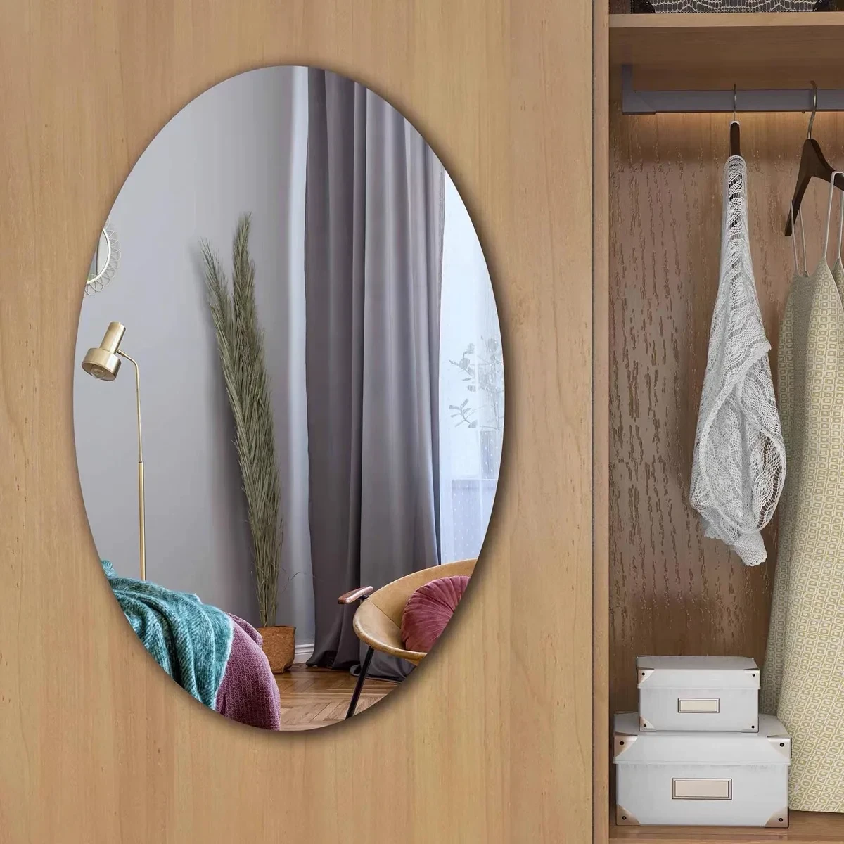 nowAcrylic Mirror Sticker PRODUCT DESCRIPTION Acrylic Mirror Sticker বাথরুম, কেবিনেট,দরজার সাথে সহজেই লাগান কোন রকম ড্রিল ছাড়া।    এই Acrylic Mirror Sticker টি একদম পাতলা হালকা এবং নমনীয়। পড়ে গেলে ভেঙে যাওয়া বা ফেটে যাওয়ার ভয় নেই। এটি লাগাতে ড্রিল করার প্রয়োজন হয় না। স্টিকারের মাধ্যমে ওয়াল, টাইলস,কাঠ ইত্যাদি সকল কিছুতেই লাগানো যায়। কোন কিছুর ঝামেলা ছারায় নিজেই নিজের ইচ্ছা মত জায়গায় লাগাতে পারবেন। ভাঙা বা দাগ পরার সম্ভাবনা নেই।  রুমের ইন্টেরিয়র ডিজাইন করতে পারবেন। আপনার বেডরুম বাসাবাড়ি ইউনিক লুক দিবে।  Specification:  Thickness:2mm Material: Acrylic Oval Shape ACRYLIC MIRROR STICKER - Image 5