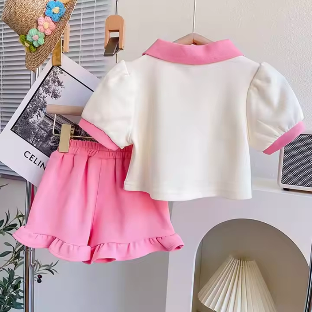 Girls Two-Piece Set Rabbit Cartoon Polo T-Shirt and Bud Skirt - Image 3