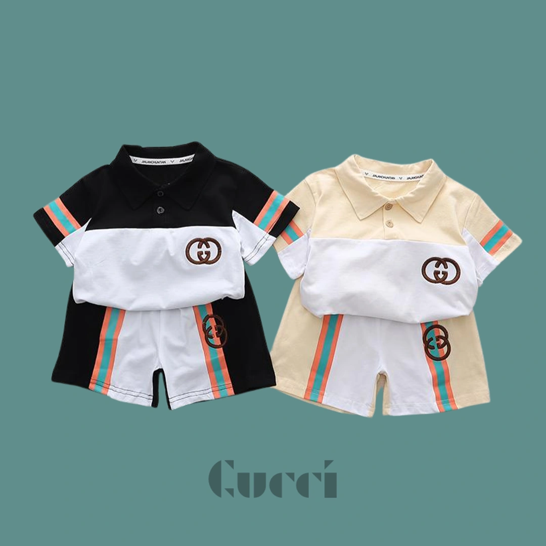 Guc*ci Style Baby Boy Polo T-Shirt & Shorts Set