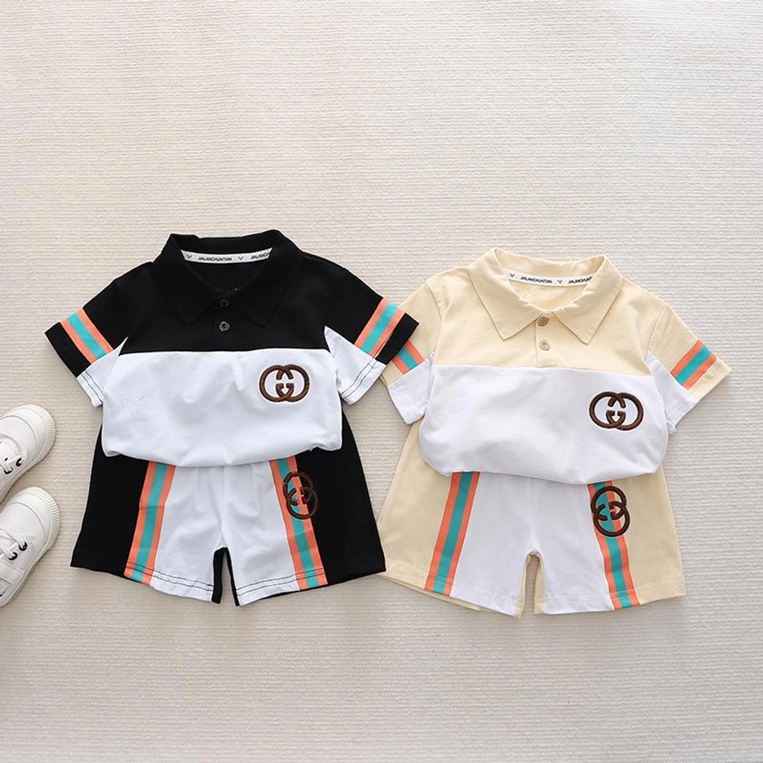 Guc*ci Style Baby Boy Polo T-Shirt & Shorts Set