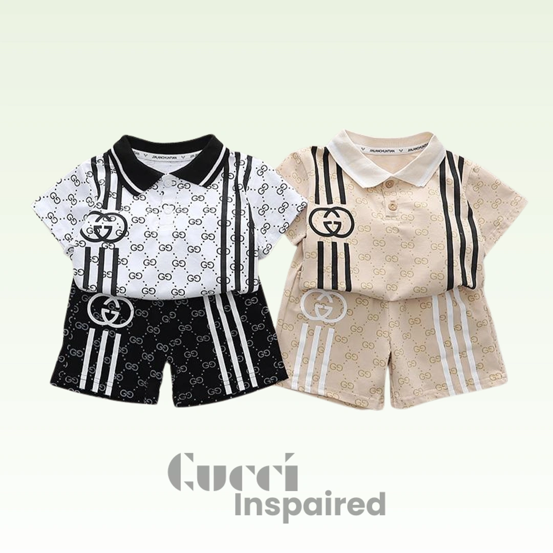 Gu*cci Print Baby Boy Polo T-Shirt & Shorts Set