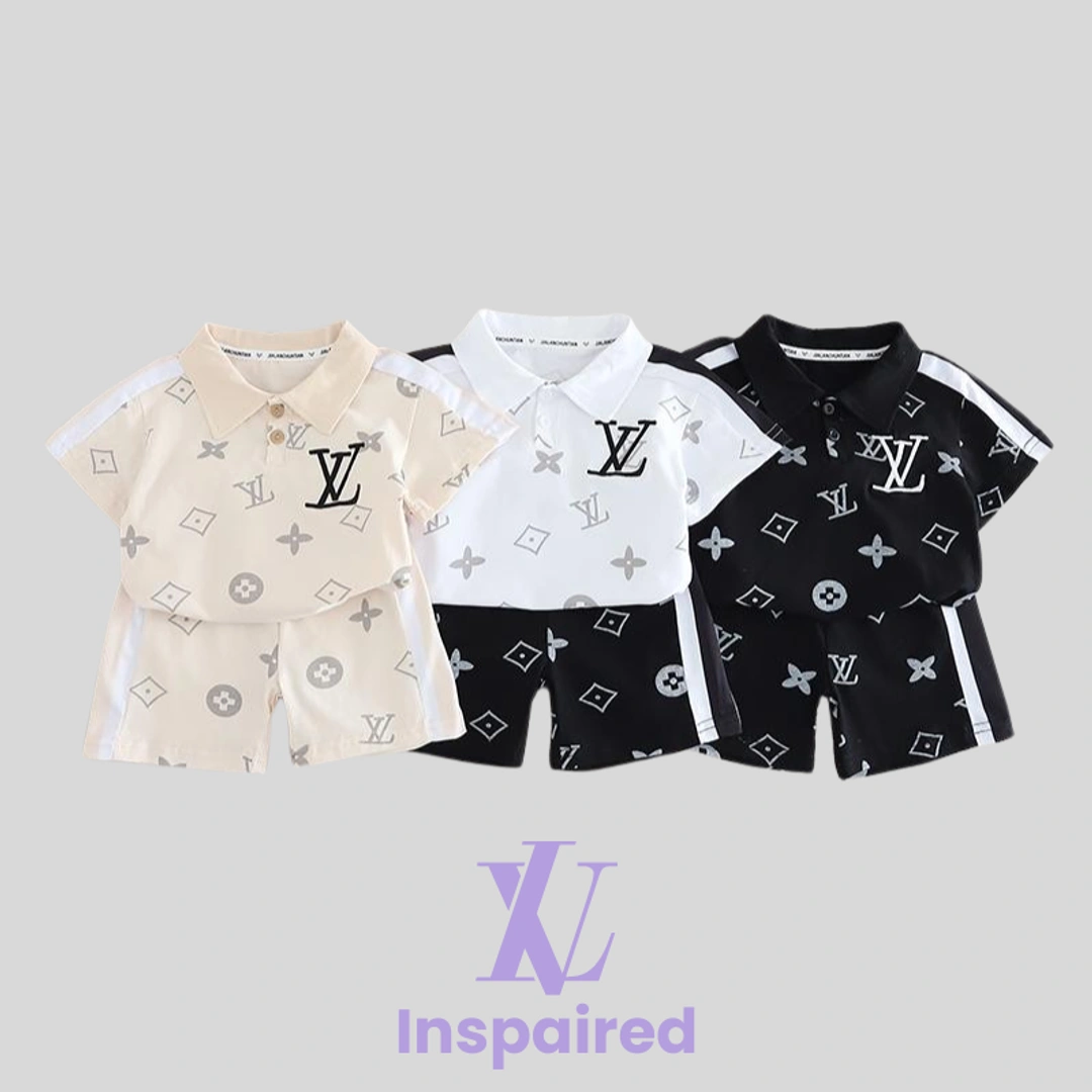 Luxury LV Monogram Baby Polo Shirt & Shorts Set – Bold Stripe Design