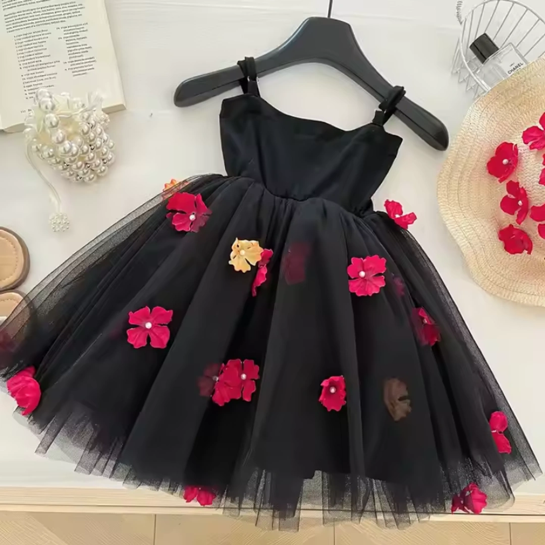 Summer Floral Mesh Sundress for Girls – Sleeveless Flower Design