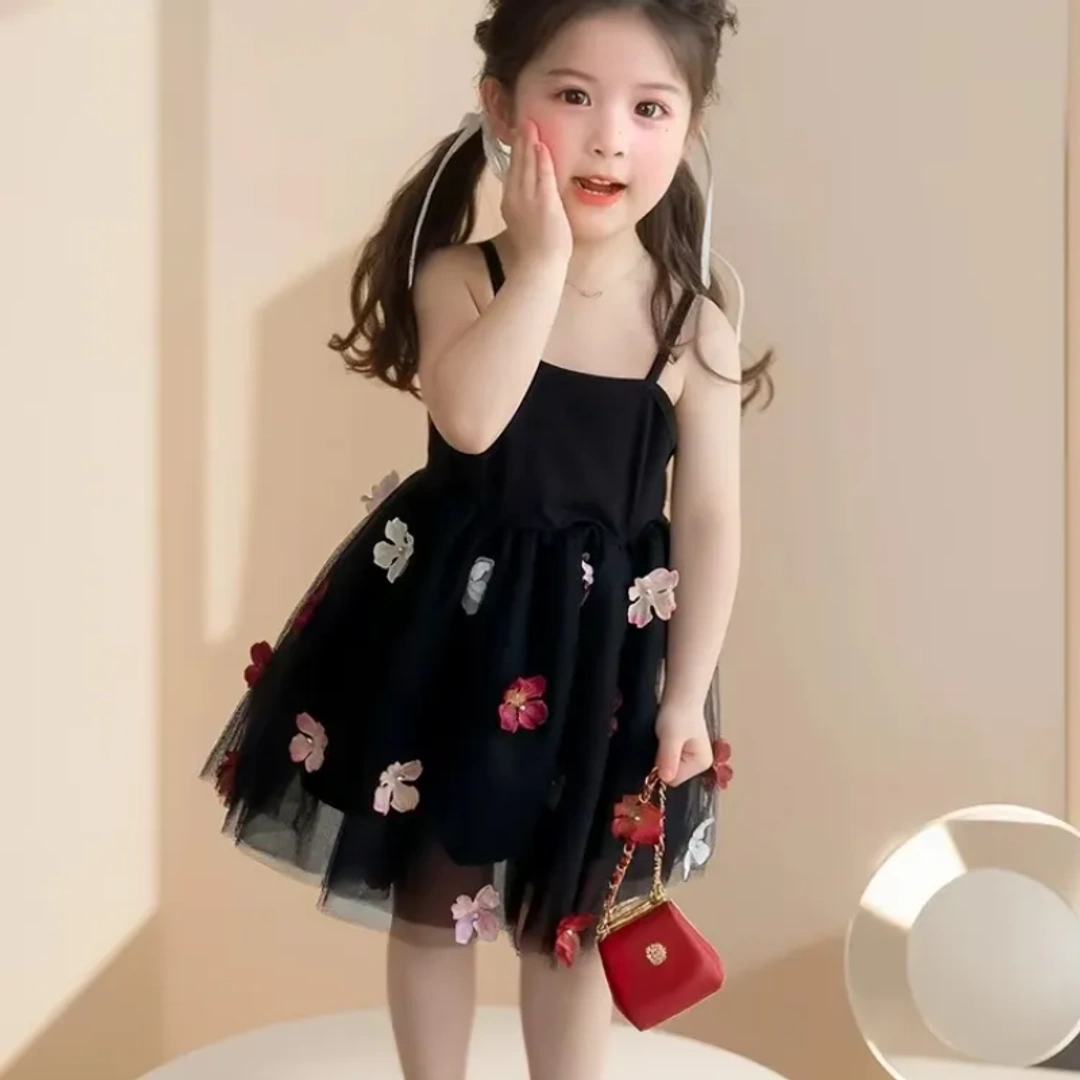 Summer Floral Mesh Sundress for Girls – Sleeveless Flower Design