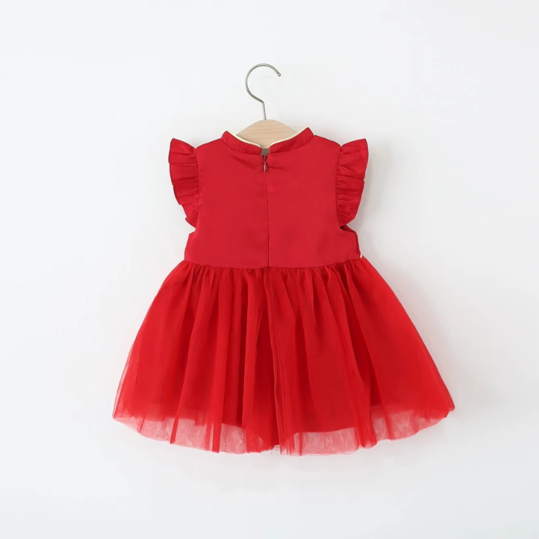 Traditional Chinese Style Red Mesh Dress for Toddlers