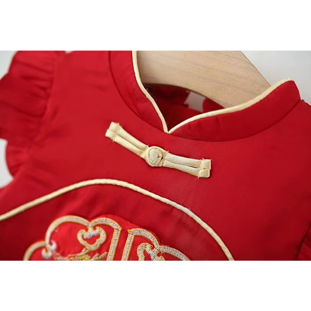 Traditional Chinese Style Red Mesh Dress for Toddlers - Image 3