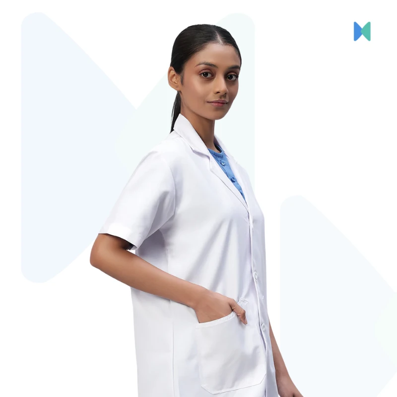 Short Sleeve Unisex White Apron/Lab Coat - Premium (Torrey Fabric)