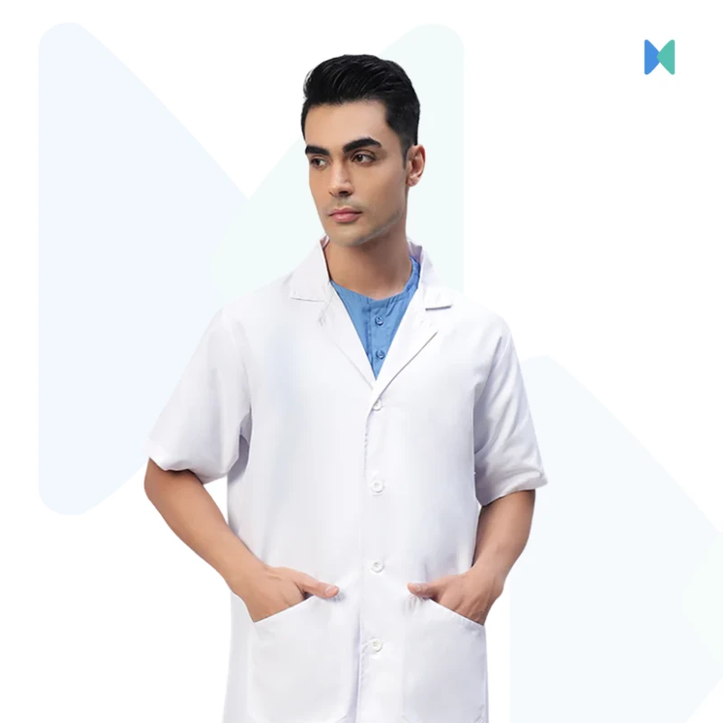 Short Sleeve Unisex White Apron/Lab Coat - Premium (Torrey Fabric) - Thumbnail 3