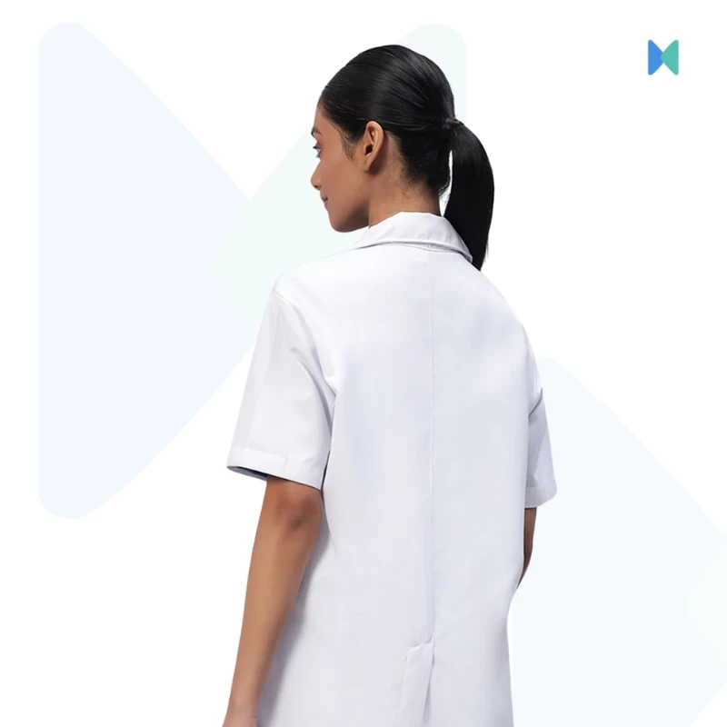 Short Sleeve Unisex White Apron/Lab Coat - Premium (Torrey Fabric) - Thumbnail 4