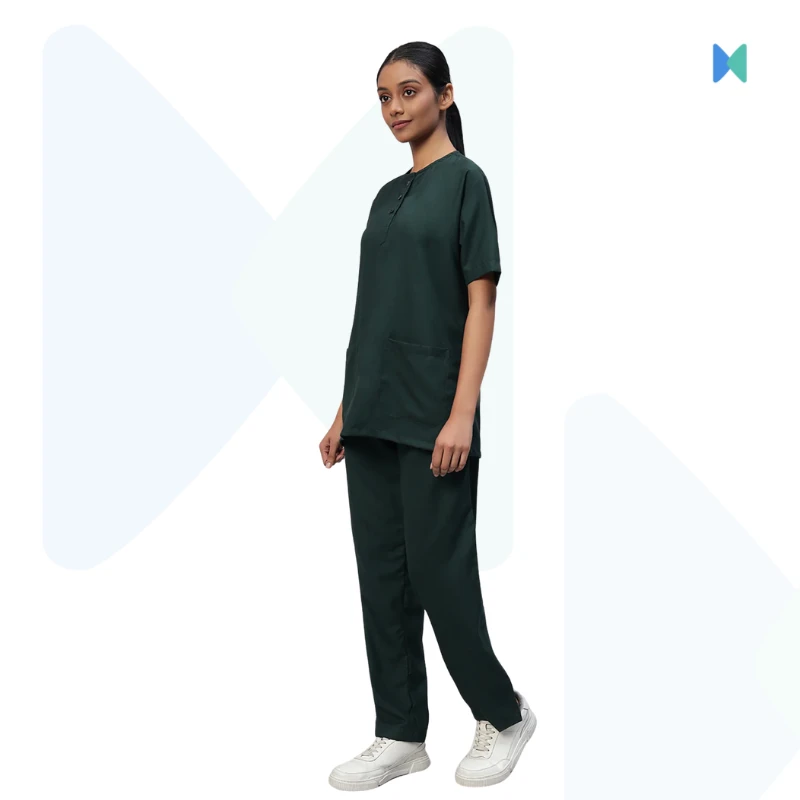 Premium Classic Half Sleeve Unisex OT Dress (Medical Scrub) – Dark Green - Thumbnail 3