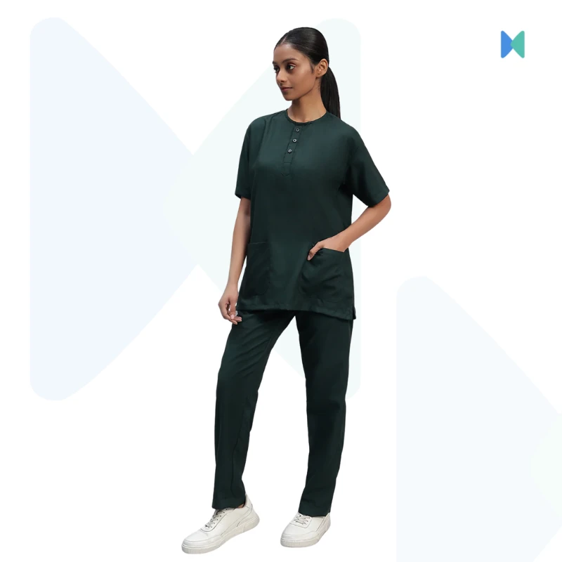Premium Classic Half Sleeve Unisex OT Dress (Medical Scrub) – Dark Green - Thumbnail 4