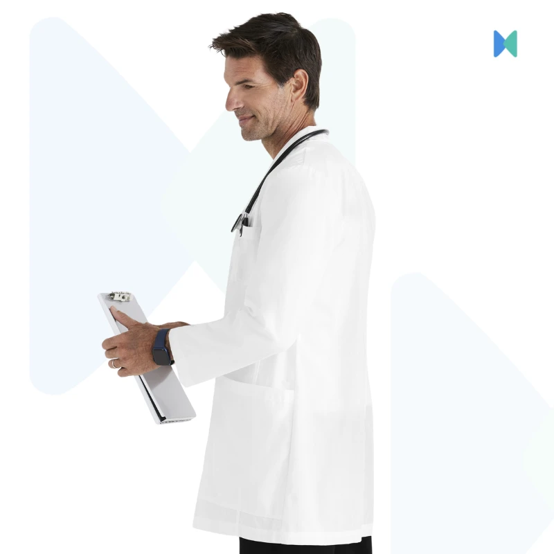 Long Sleeve Unisex White Apron/Lab Coat - Premium (Torrey Fabric) - Thumbnail 4