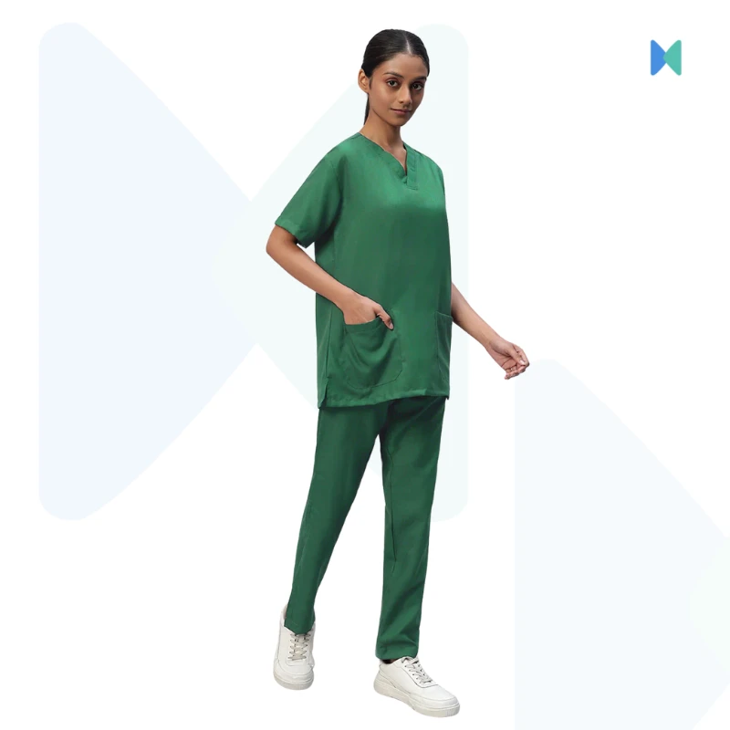 Premium V-neck Half Sleeve Unisex OT Dress (Medical Scrub) – Spinach Green - Thumbnail 4