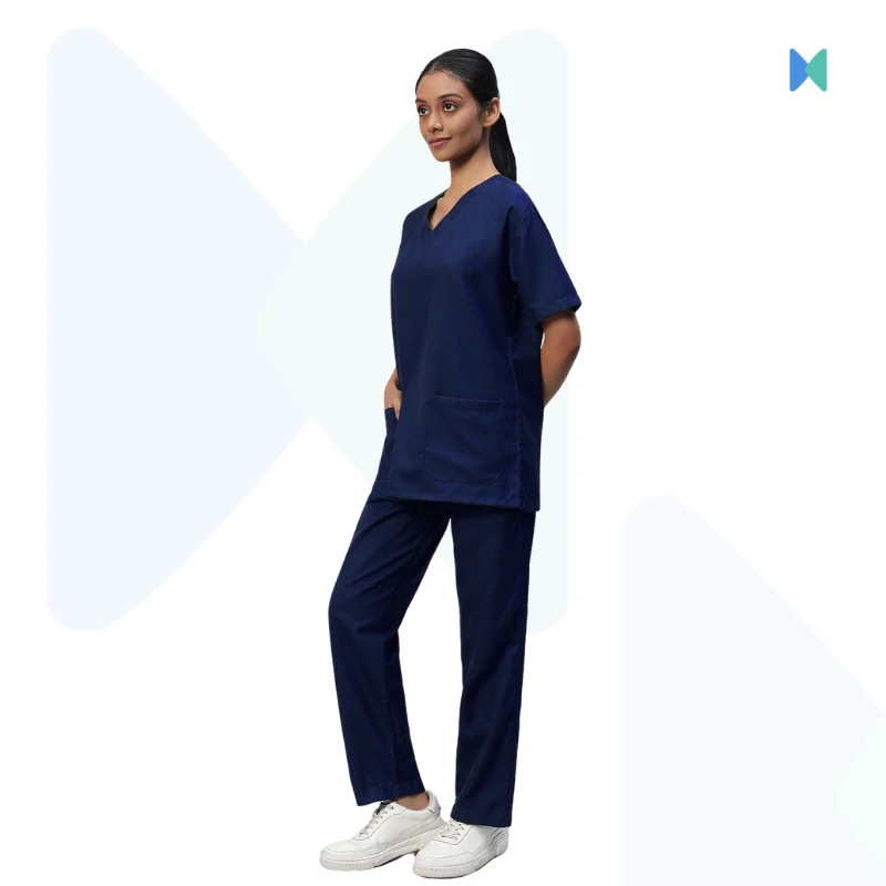 Premium V-neck Half Sleeve Unisex OT Dress (Medical Scrub) - Navy Blue