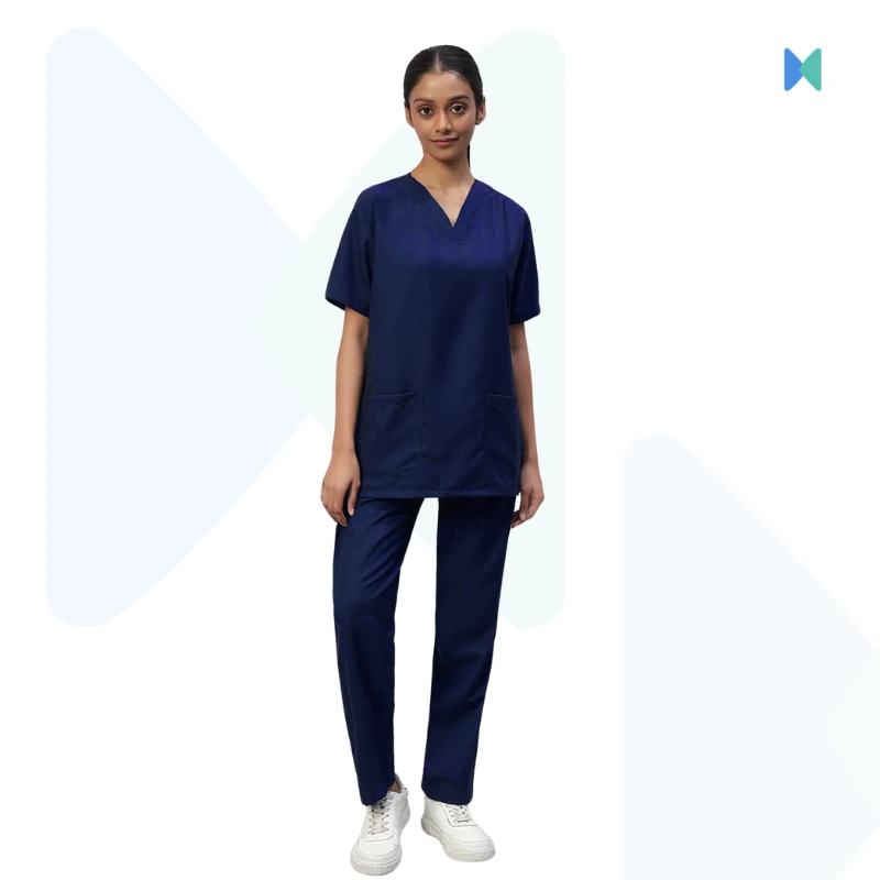 Premium V-neck Half Sleeve Unisex OT Dress (Medical Scrub) - Navy Blue