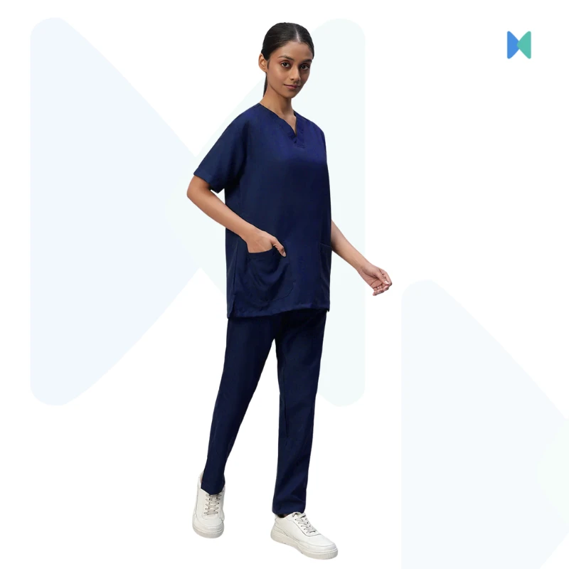 Premium V-neck Half Sleeve Unisex OT Dress (Medical Scrub) - Navy Blue - Thumbnail 3
