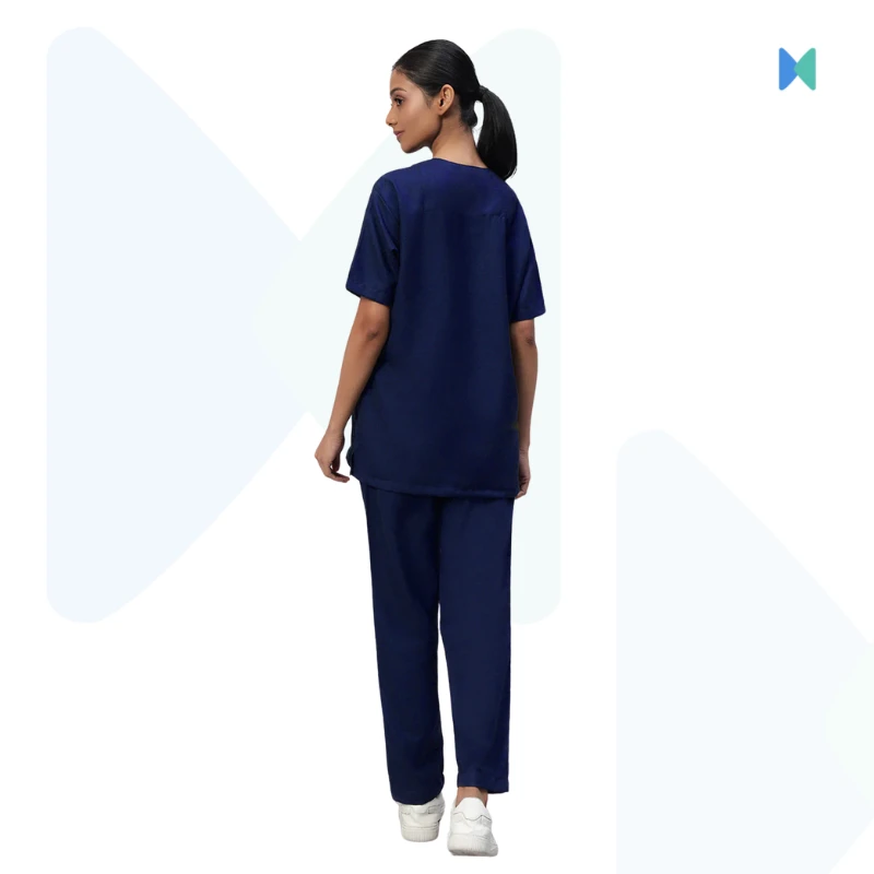 Premium V-neck Half Sleeve Unisex OT Dress (Medical Scrub) - Navy Blue - Thumbnail 4