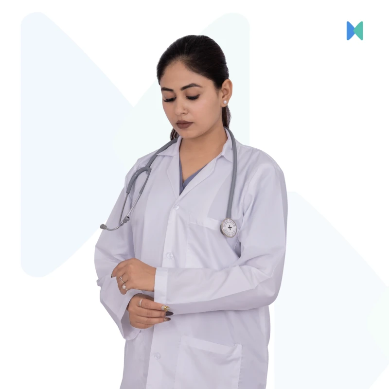 Long Sleeve White Apron/Lab Coat for Females - Premium (Torrey Fabric)