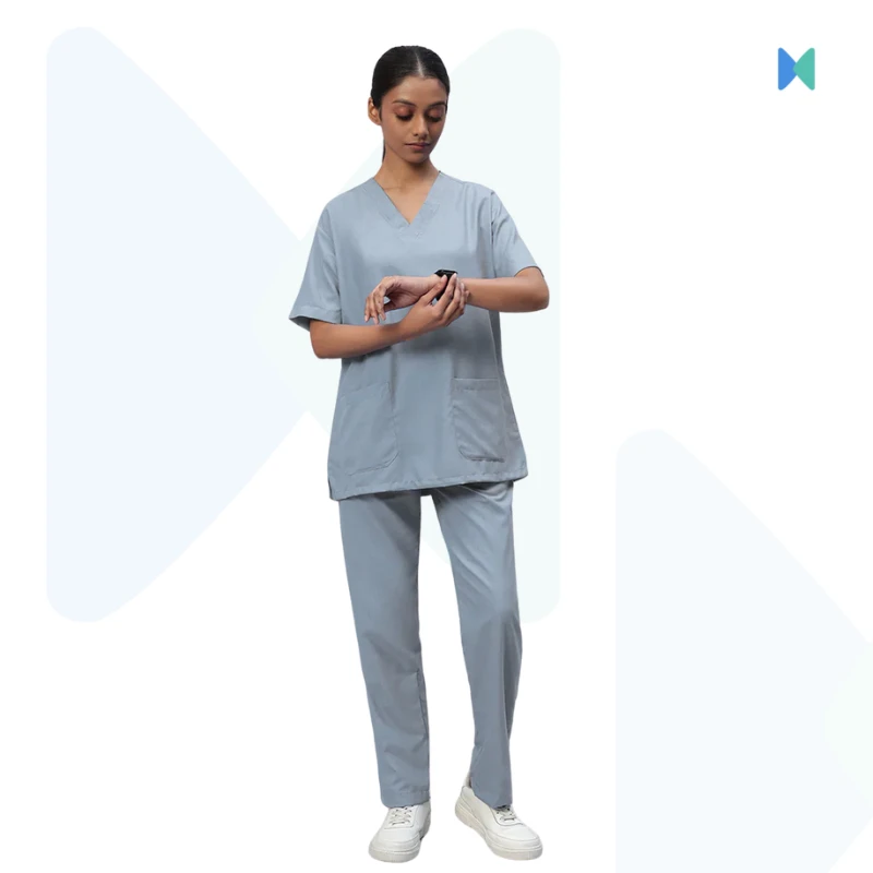 Premium V-neck Half Sleeve Unisex OT Dress (Medical Scrub) - Light Grey