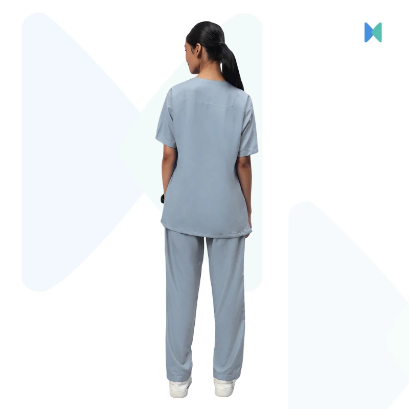 Premium V-neck Half Sleeve Unisex OT Dress (Medical Scrub) - Light Grey - Thumbnail 3