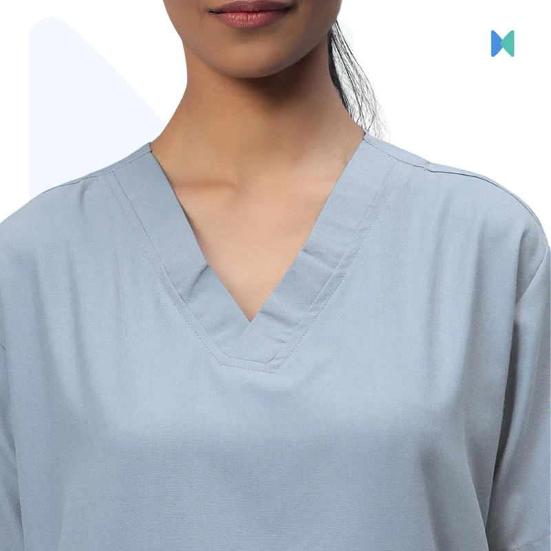 Premium V-neck Half Sleeve Unisex OT Dress (Medical Scrub) - Light Grey - Thumbnail 4