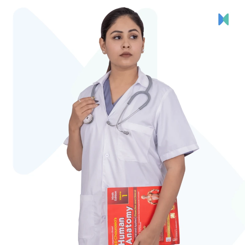 Short Sleeve White Apron/Lab Coat for Females - Premium (Torrey Fabric)