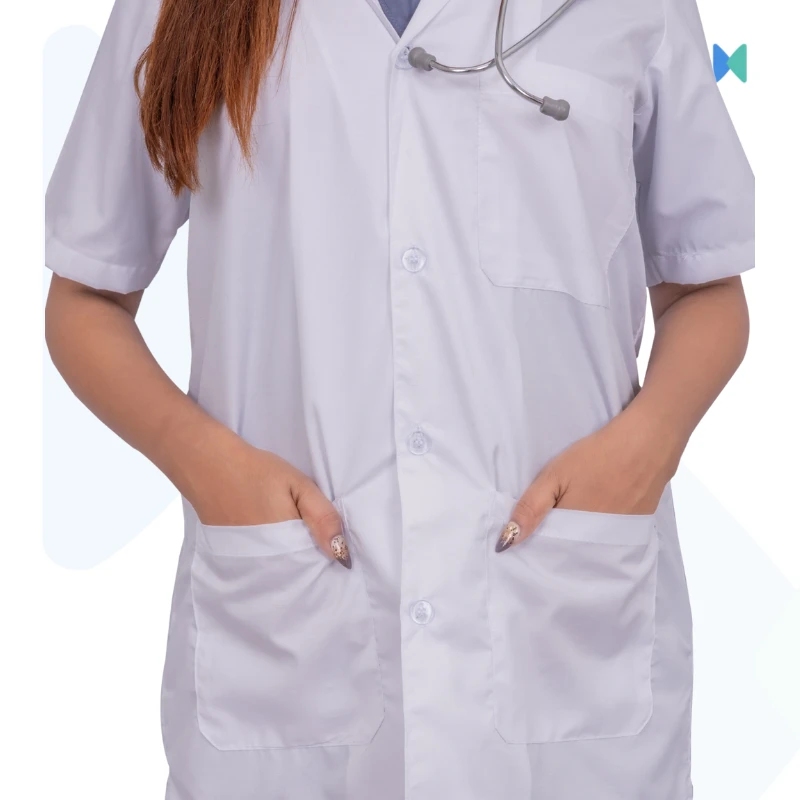 Short Sleeve White Apron/Lab Coat for Females - Premium (Torrey Fabric)