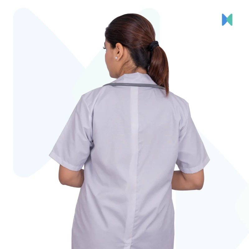 Short Sleeve White Apron/Lab Coat for Females - Premium (Torrey Fabric) - Thumbnail 3