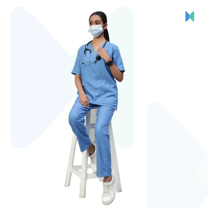 Premium V-neck Half Sleeve Unisex OT Dress (Medical Scrub) - Sky Blue