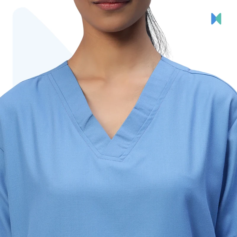 Premium V-neck Half Sleeve Unisex OT Dress (Medical Scrub) - Sky Blue - Thumbnail 3