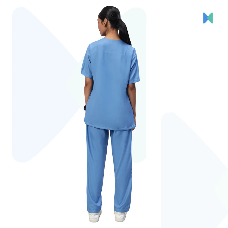 Premium V-neck Half Sleeve Unisex OT Dress (Medical Scrub) - Sky Blue - Thumbnail 5
