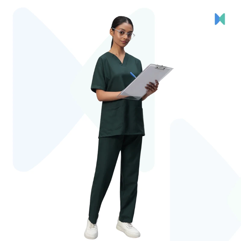 Premium V-neck Half Sleeve Unisex OT Dress (Medical Scrub) – Dark Green