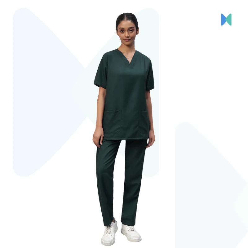 Premium V-neck Half Sleeve Unisex OT Dress (Medical Scrub) – Dark Green