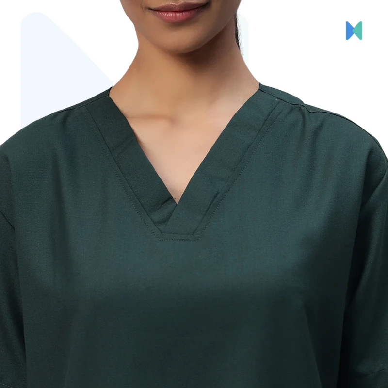 Premium V-neck Half Sleeve Unisex OT Dress (Medical Scrub) – Dark Green - Thumbnail 3