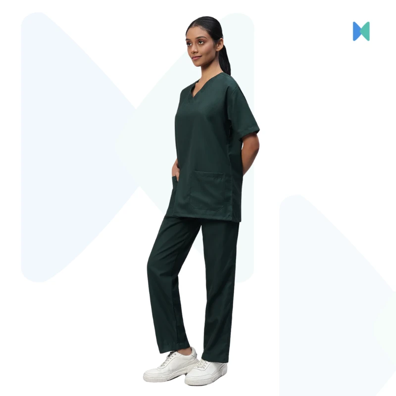 Premium V-neck Half Sleeve Unisex OT Dress (Medical Scrub) – Dark Green - Thumbnail 5