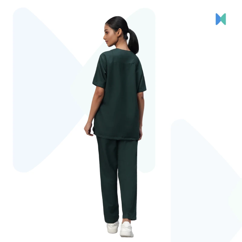 Premium V-neck Half Sleeve Unisex OT Dress (Medical Scrub) – Dark Green - Thumbnail 6