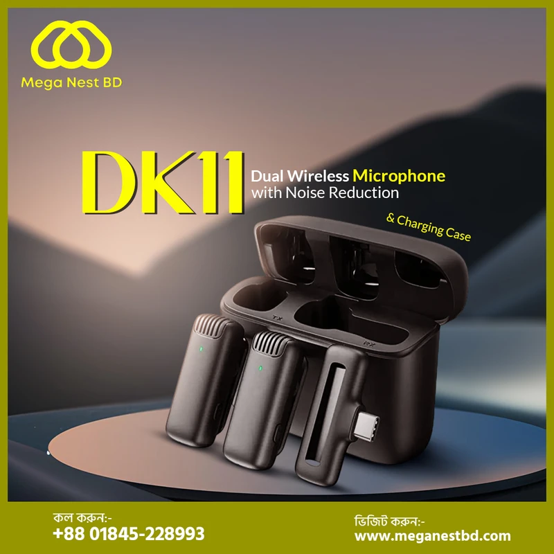 DK11 Dual Wireless Microphone with Noise Reduction & Charging Case | Mega Nest BD