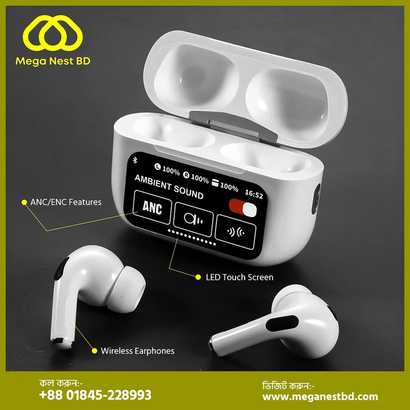 A9 Pro Smart Touchscreen TWS Earbuds (ANC + 36H Battery) - Image 4