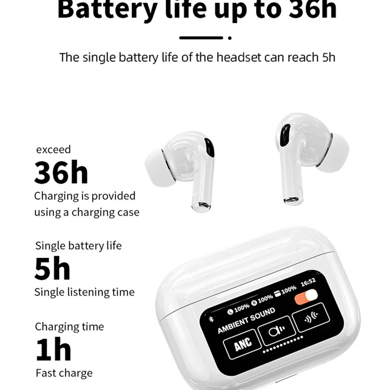 A9 Pro Smart Touchscreen TWS Earbuds (ANC + 36H Battery) - Image 6