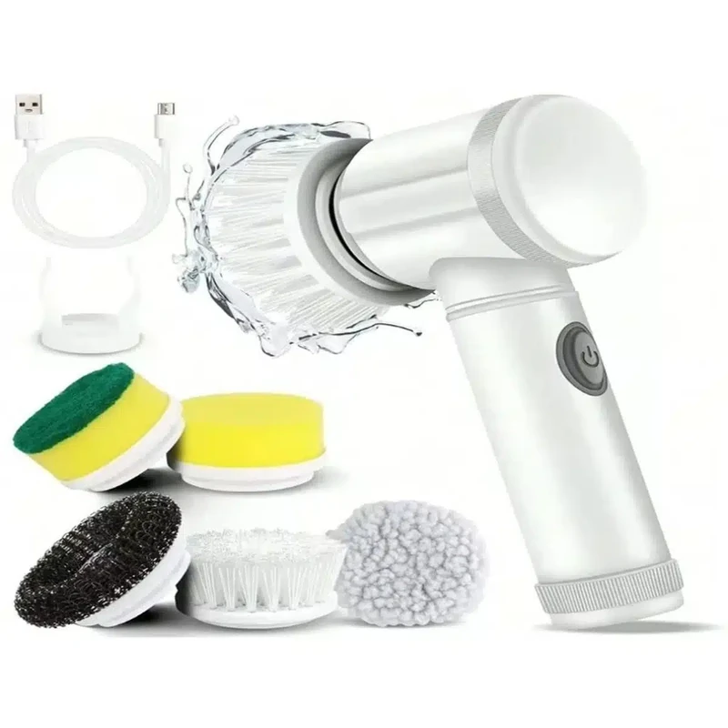 Electric Cleaning Brush Bathroom Scrub Kitchen Cleaning Tool USB 5 In 1 Handheld Bathtub Brush