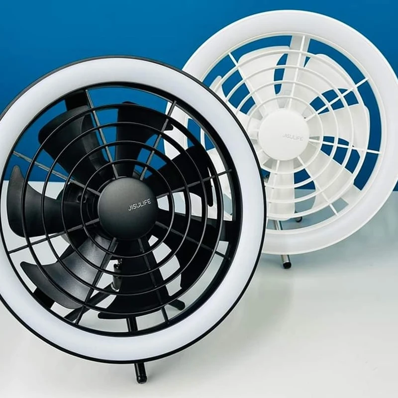 JISULIFE FA17 Rechargeable Fan with LED Light and Table Tripod