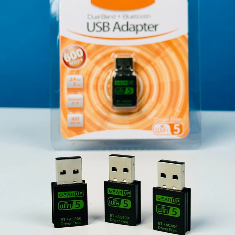 GearUP 600Mbps Dual Band WiFi + Bluetooth Adapter For Windows PC/Laptop- (Driver Free Version, WiFi Hotspot Supported, 2.4GHz + 5GHz)