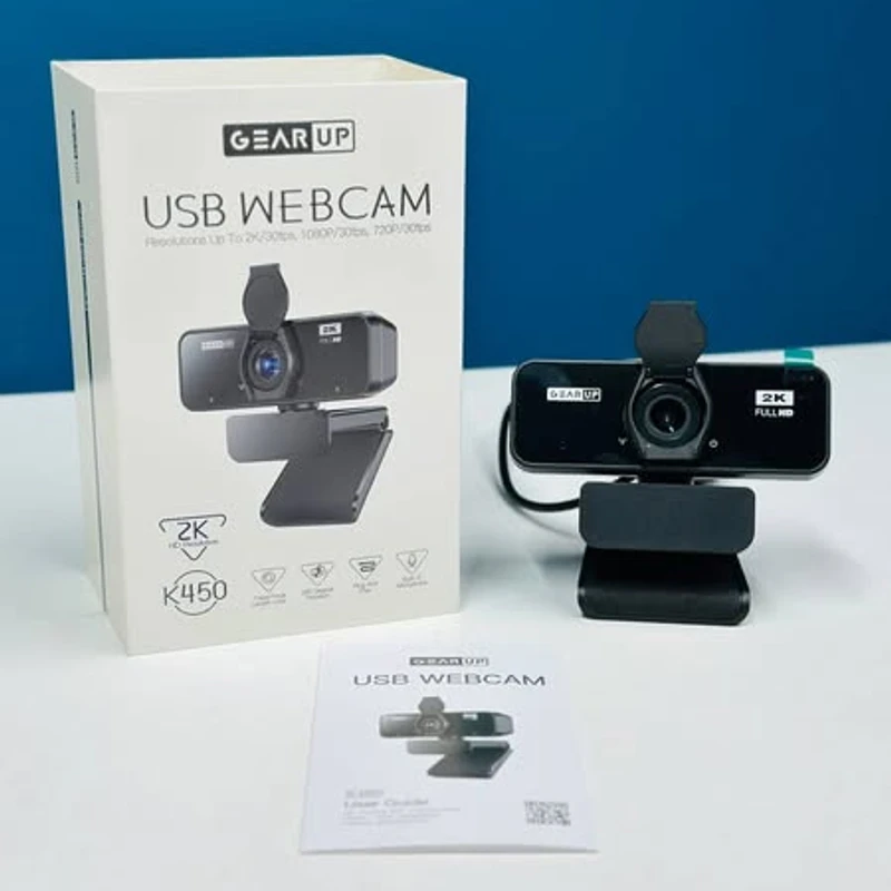 GearUP K450 Webcam- 2K 4.0MP HD USB Webcam with Privacy Cover Plug & Play USB Webcam with Built-in Mic
