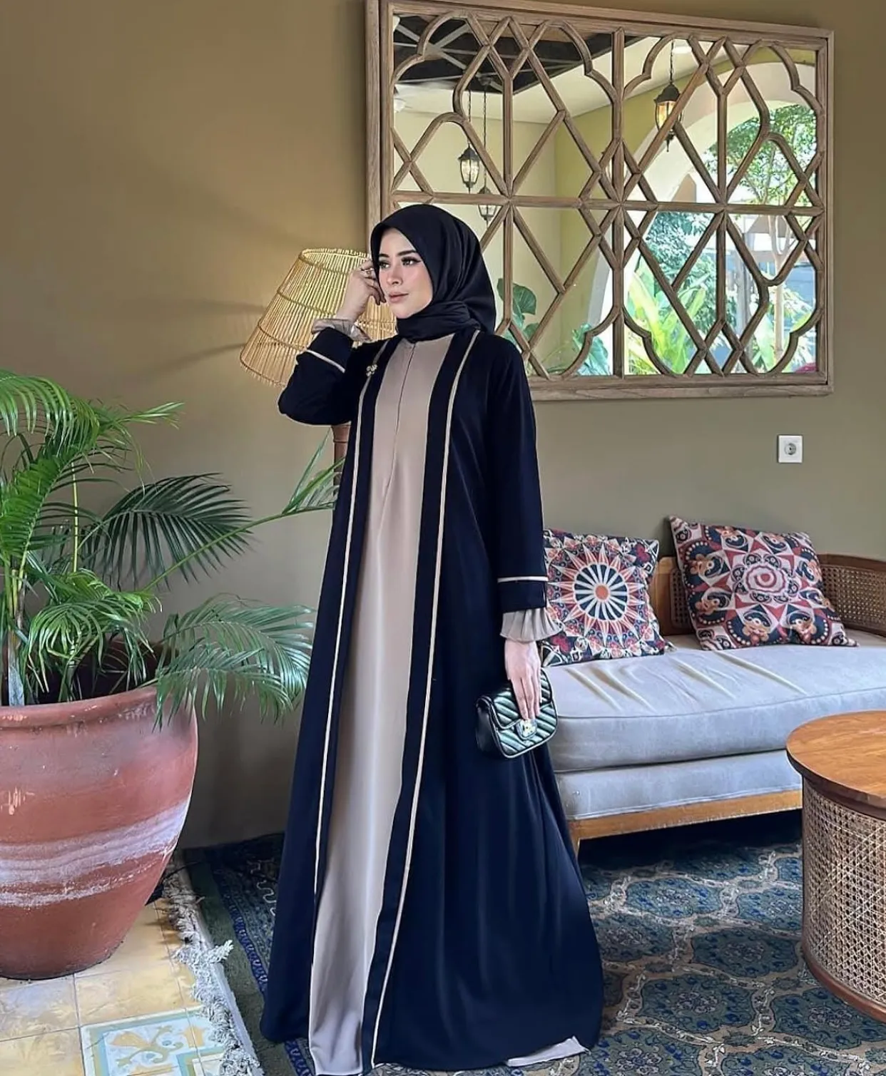 Luxury Contrast Panel Borka – Black & Beige Edition | Najsha