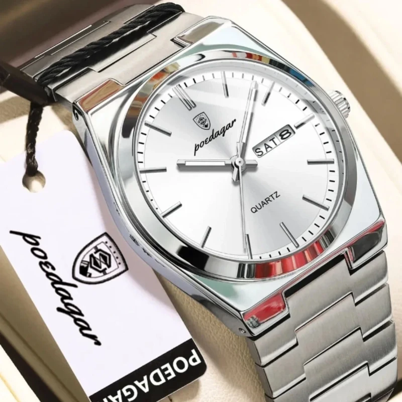 Poedagar Model 930 Stainless Steel Quartz Wristwatch for Men - Silver