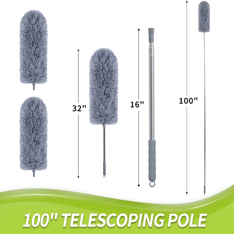 Lomida Microfiber Duster with Extension Pole(Stainless Steel), Extra Long 100 inches, with Bendable Head, - Image 4